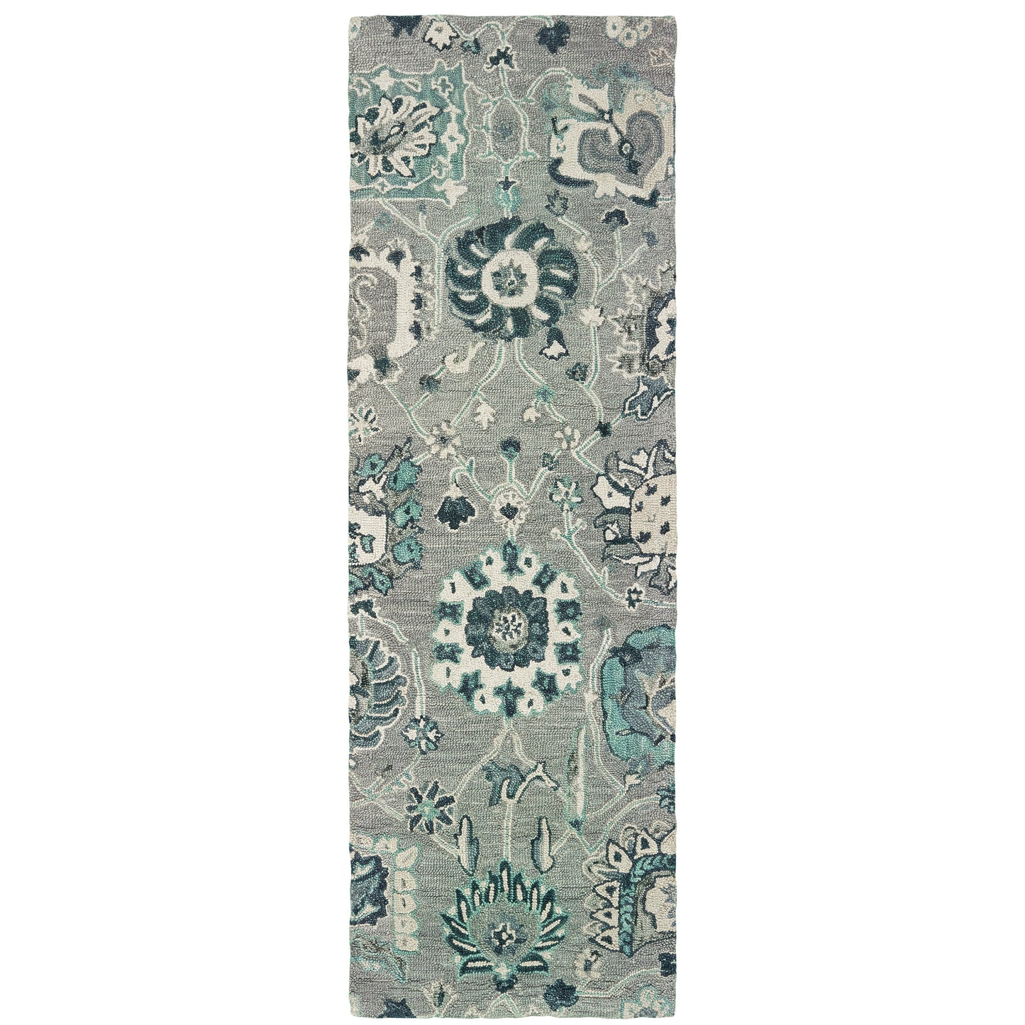 Zahra Grey Blue Bohemian Floral Indoor Rug