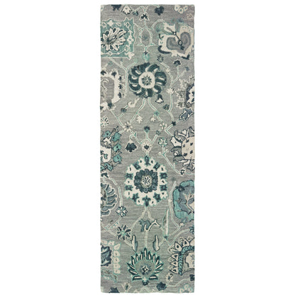 Zahra Grey Blue Bohemian Floral Indoor Rug