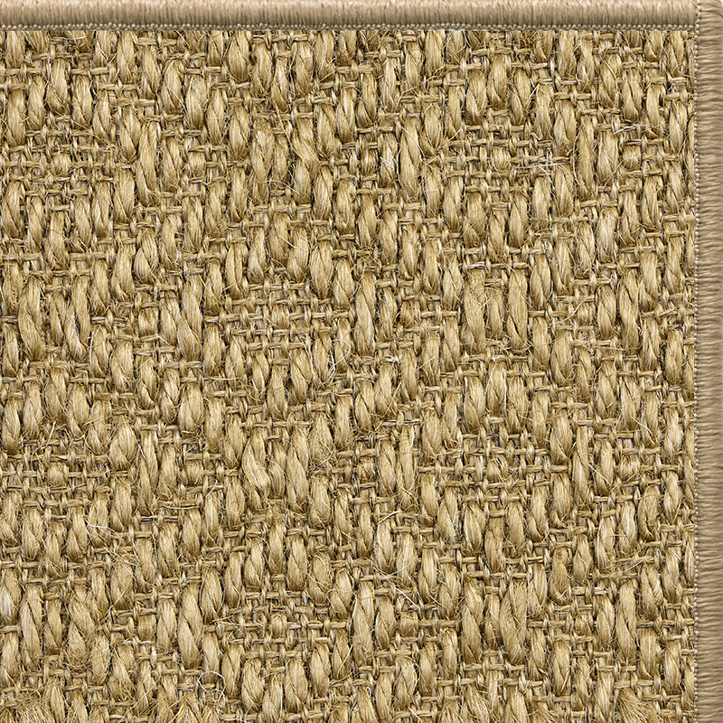 Coriander Napa diamond-weave sisal rug with a matching serged edge, corner detail