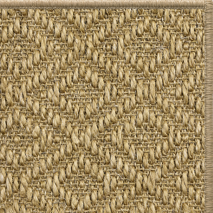Coriander Napa diamond-weave sisal rug with a matching serged edge, corner detail