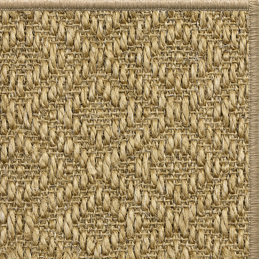 Coriander Napa diamond-weave sisal rug with a matching serged edge, corner detail