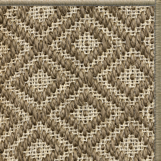 Portobello Napa diamond-weave sisal rug with a matching serged edge, corner detail