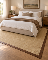 Sand Sisal Rug with Oak Leather Border in Bedroom 3