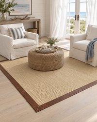Sand Sisal Rug with Oak Leather Border in Coastal Room 5