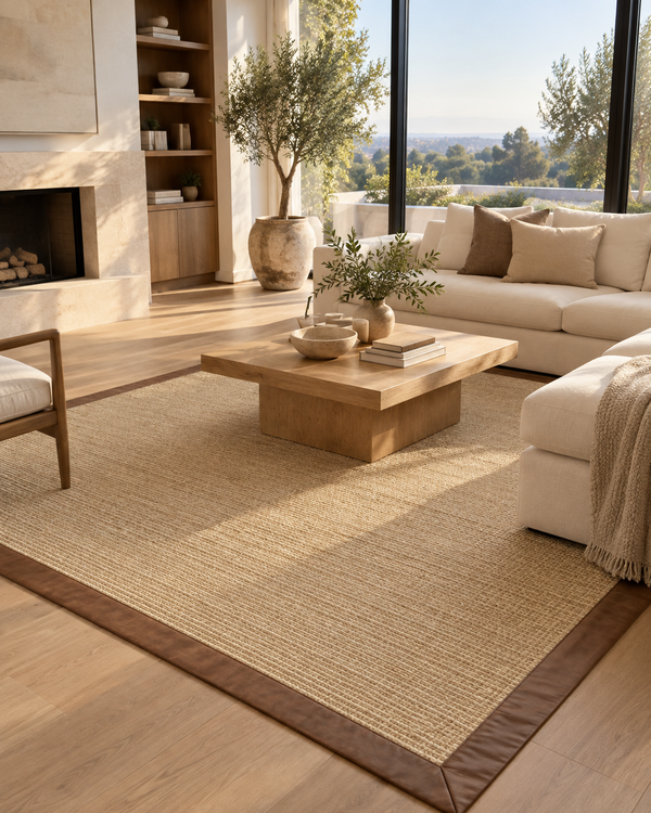 Sand Sisal Rug with Oak Leather Border alternate view