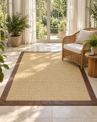 Sand Sisal Rug with Oak Leather Border in Sunroom 4