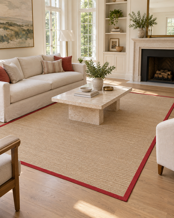 Bone Sisal Rug with Poppy Cotton Border
