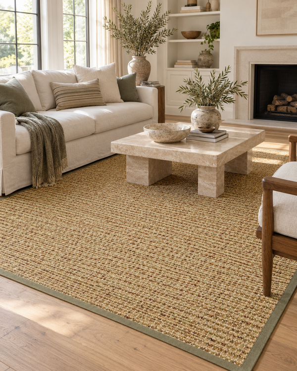 Spice Sisal Rug with Basil Green Cotton Border