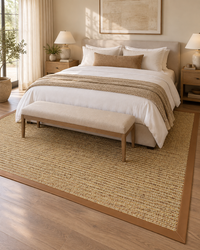 Spice Sisal Rug with Cinnamon Faux Leather Border in Bedroom 6