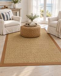 Spice Sisal Rug with Cinnamon Faux Leather Border in Coastal Room 5