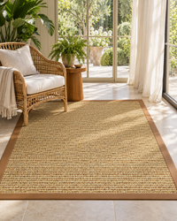 Spice Sisal Rug with Cinnamon Faux Leather Border in Sunroom 4