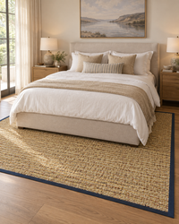 Spice Sisal Rug with Navy Blue Cotton Border in Bedroom 5