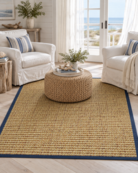 Spice Sisal Rug with Navy Blue Cotton Border in Coastal Room 7