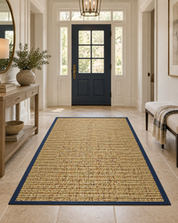 Spice Sisal Rug with Navy Blue Cotton Border in Entryway 9