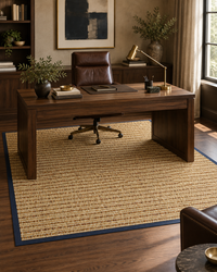 Spice Sisal Rug with Navy Blue Cotton Border in Home Office 8