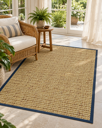Spice Sisal Rug with Navy Blue Cotton Border in Sunroom 6
