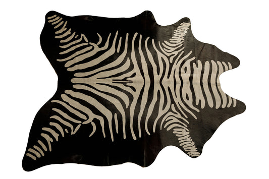6' X 7' Off White And Black Zebra Cowhide Handmade Area Rug