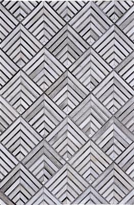 Madisons Grey Geometric Patchwork Cowhide Rug