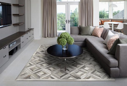 Posh Rug Madisons Gray Parquet Pattern Patchwork Cowhide Rug