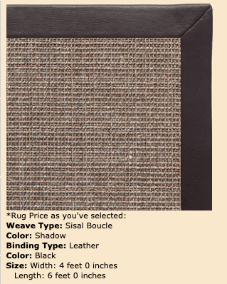 Sisal Boucle Shadow Color, Black leather border - 4 ft by 6 ft