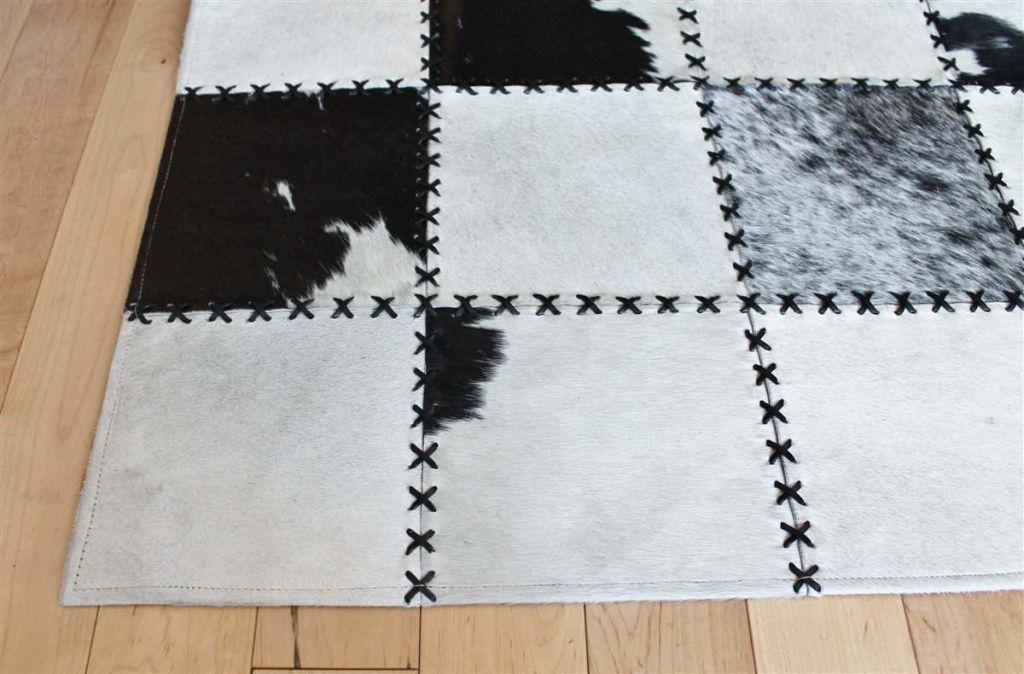 Area Rugs - Madisons Black And White Cow Spot Square Pattern Patchwork Cowhide Rug