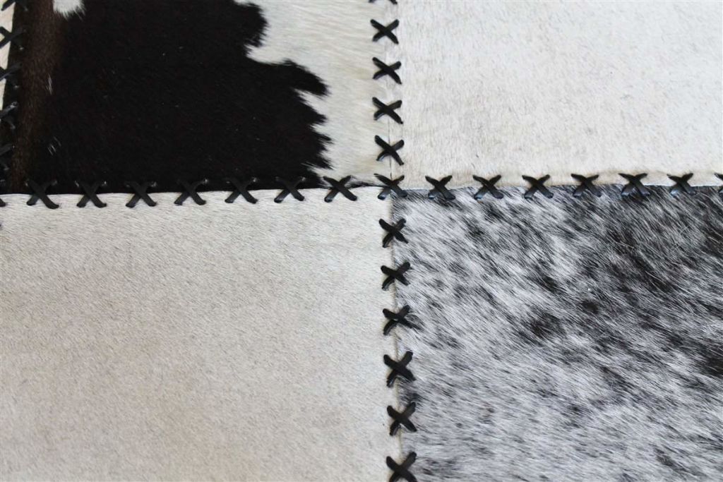 Area Rugs - Madisons Black And White Cow Spot Square Pattern Patchwork Cowhide Rug