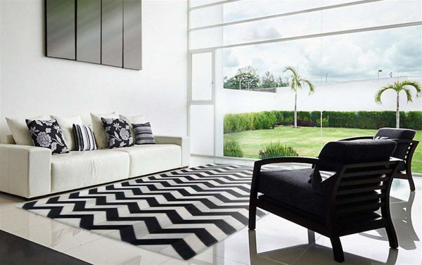 Madisons Black & White Chevron Patchwork Cowhide Rug alternate view