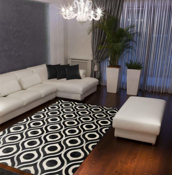 Madisons Black & White Geometric Patchwork Cowhide Rug alternate view