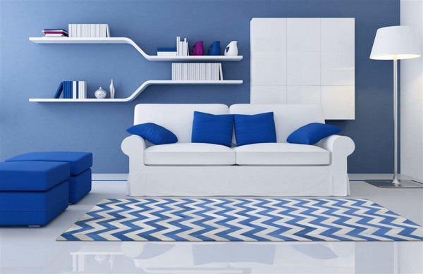 Madisons Blue & White Chevron Patchwork Cowhide Rug alternate view