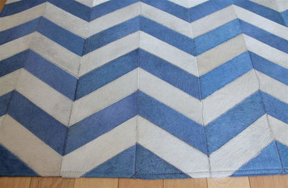 Area Rugs - Madisons Blue & White Chevron Pattern Cowhide Area Rug