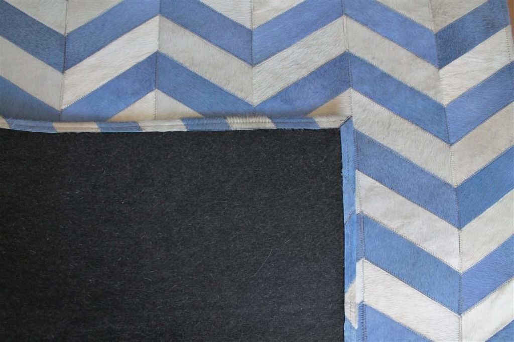 Area Rugs - Madisons Blue & White Chevron Pattern Cowhide Area Rug