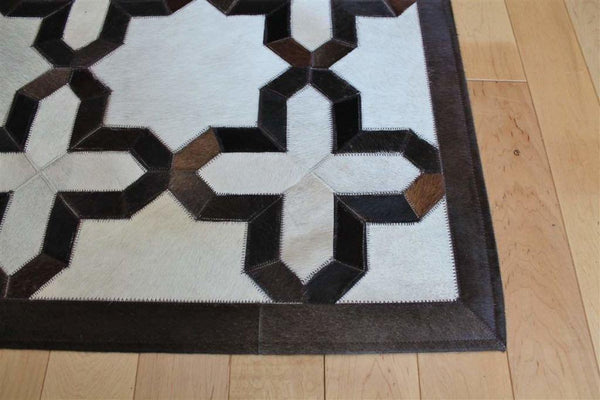 Madisons Brown & White Geometric Patchwork Cowhide Rug alternate view
