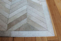 Area Rugs - Madisons Cream Ivory Herringbone Pattern Cowhide Patchwork Rug 3