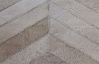 Area Rugs - Madisons Cream Ivory Herringbone Pattern Cowhide Patchwork Rug 5