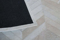 Area Rugs - Madisons Cream Ivory Herringbone Pattern Cowhide Patchwork Rug 4