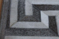 Area Rugs - Madisons Gray And White Cowhide Rug - Patchwork Maze Pattern 3