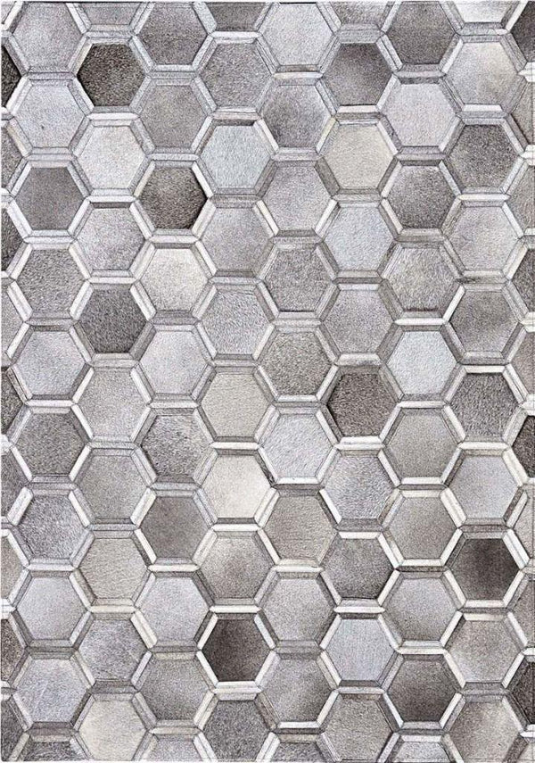 Madisons Gray 3D Hexagon Patchwork Cowhide Rug