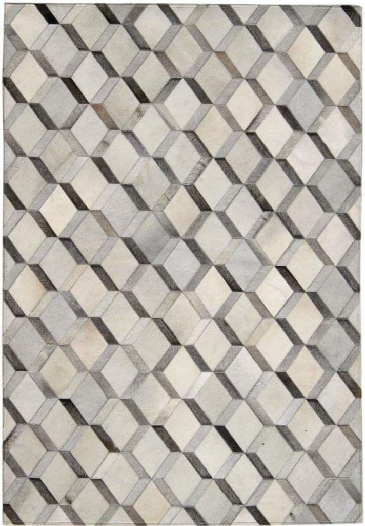 Area Rugs - Madisons Grey 3D Diamond Pattern Cowhide Patchwork Rug