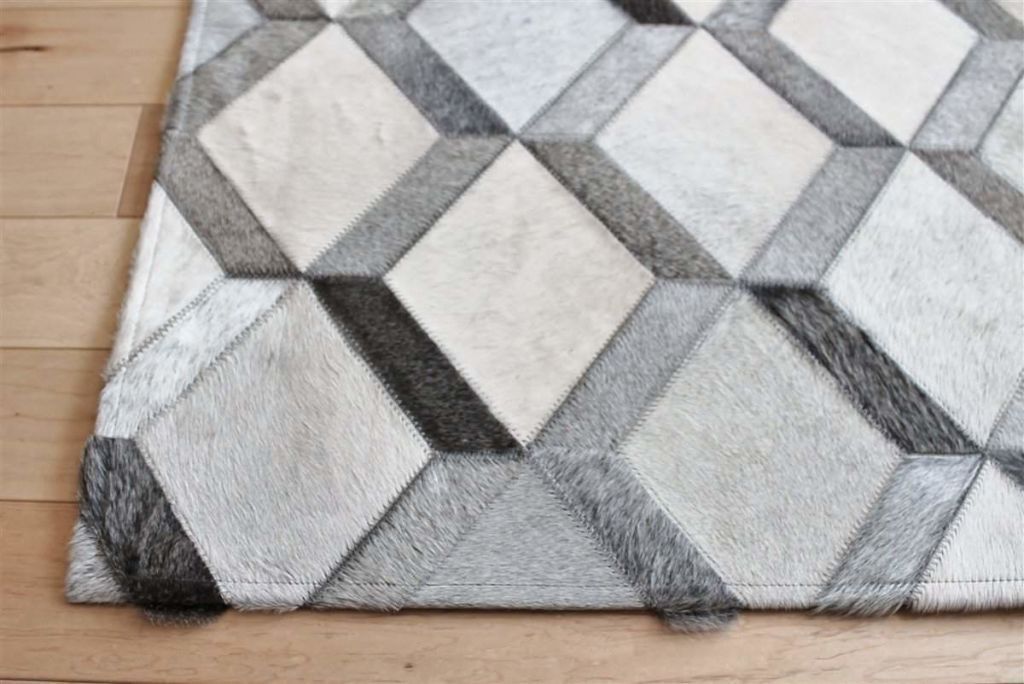 Area Rugs - Madisons Grey 3D Diamond Pattern Cowhide Patchwork Rug