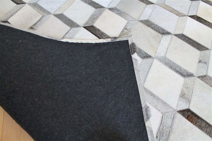 Area Rugs - Madisons Grey 3D Diamond Pattern Cowhide Patchwork Rug