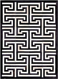 Area Rugs - Madisons Maze Pattern Black And White Cowhide Area Rug 1