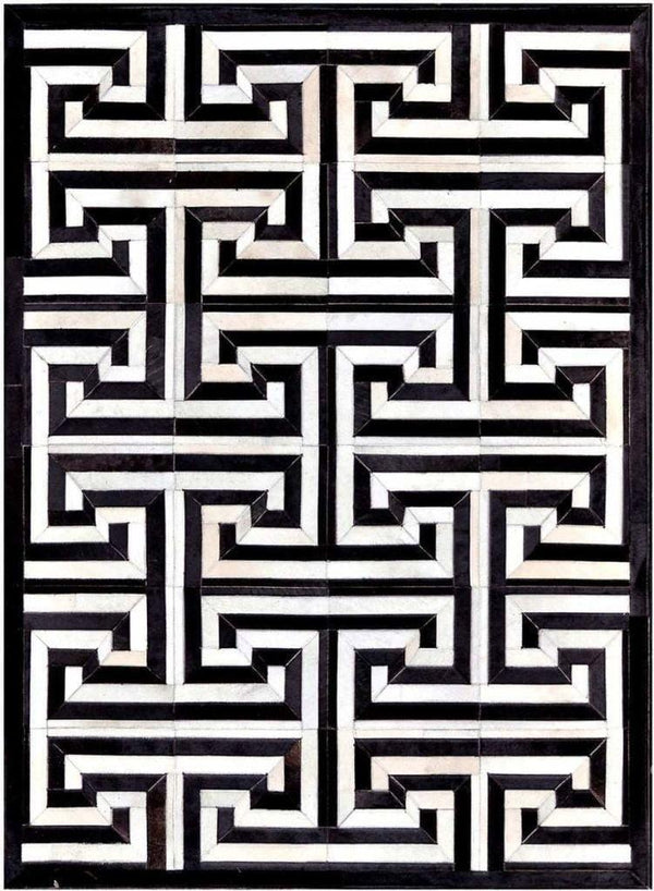 Madisons Black & White Maze Patchwork Cowhide Rug