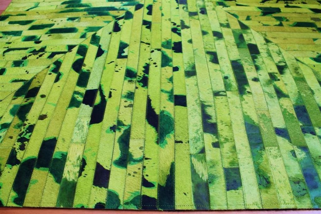 Area Rugs - Madisons Neon Green Cowhide Patchwork Area Rug