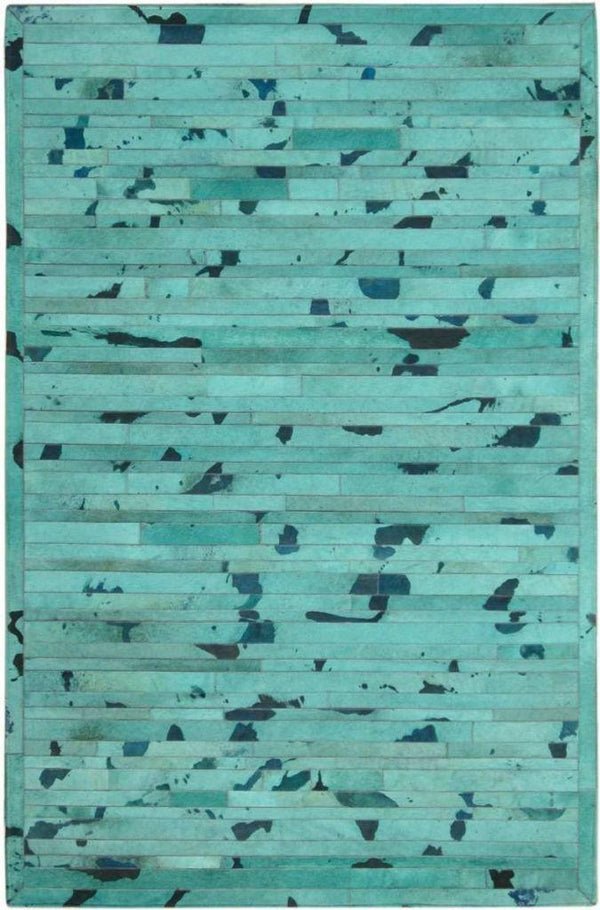 Madisons Turquoise Blue Patchwork Cowhide Rug