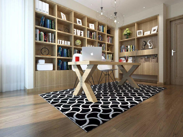 Poshrug Black White Patterned Cowhide Patchwork Rug alternate view