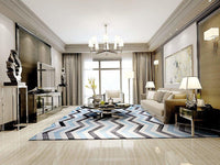 Area Rugs - Poshrug Blue Black Chevron Patchwork Rug 2