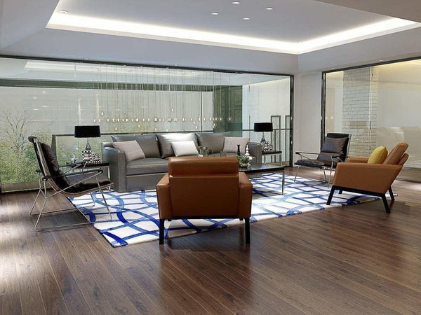 Poshrug Blue White Contemporary Cowhide Rug