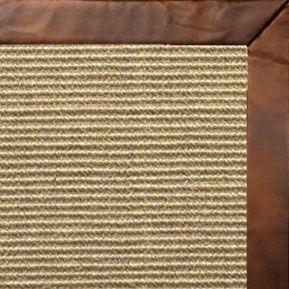 Bone Sisal Rug with Oak Leather Border - Free Shipping