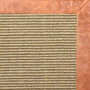 Bone Sisal Rug with Tan Leather Border - Free Shipping