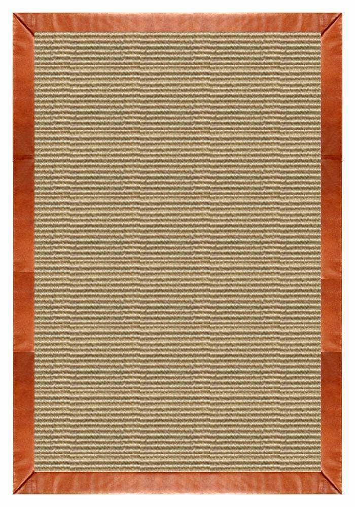 Area Rugs - Sustainable Lifestyles Bone Sisal Rug With Whiskey Leather Border